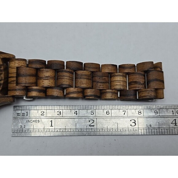 TJW Zebrawood Quartz Watch Roman Numeral Wooden Case 45mm New Battery Analog - Picture 8 of 10